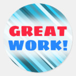 [ Thumbnail: Great Work!; Ocean-Inspired Blue/Teal/Aqua Stripes Round Sticker ]