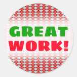 [ Thumbnail: "Great Work!" + Red and Gray Diamond Shape Pattern Round Sticker ]