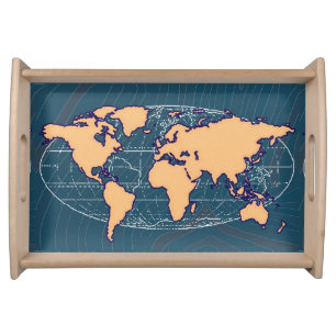 great world map illustration serving tray