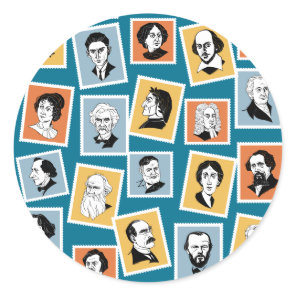 Great writers, poets and playwrights on stamps-1 classic round sticker