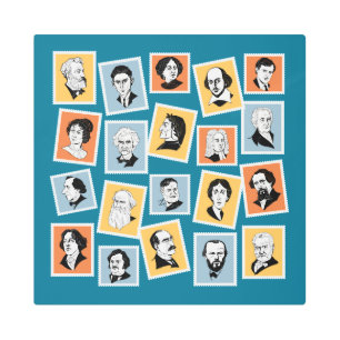 Great writers, poets and playwrights on stamps-1 metal print