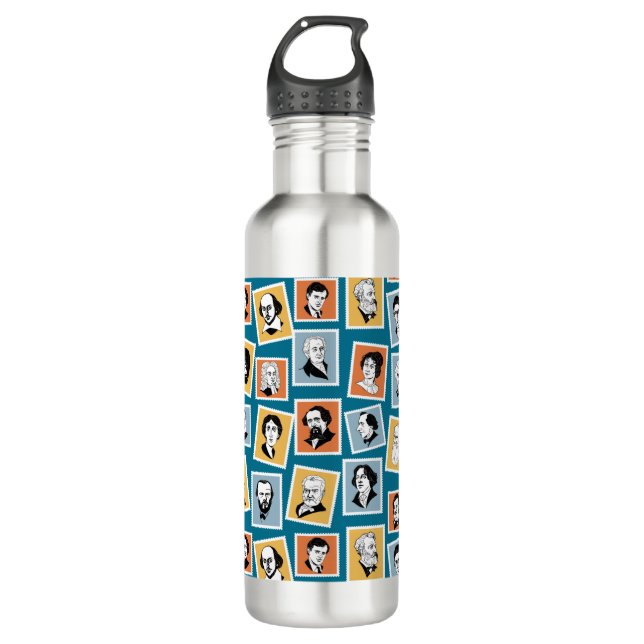 Great writers, poets and playwrights on stamps-1 stainless steel water bottle (Front)