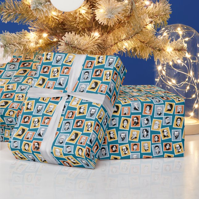 Great writers, poets and playwrights on stamps-1 wrapping paper (Holidays)