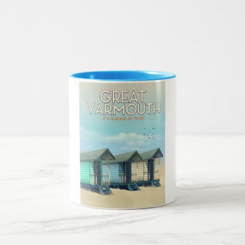 Great Yarmouth Beach hut travel poster Two_Tone Coffee Mug