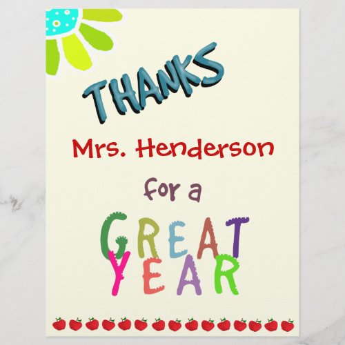 Great Year Classroom Thank You Card Flyer