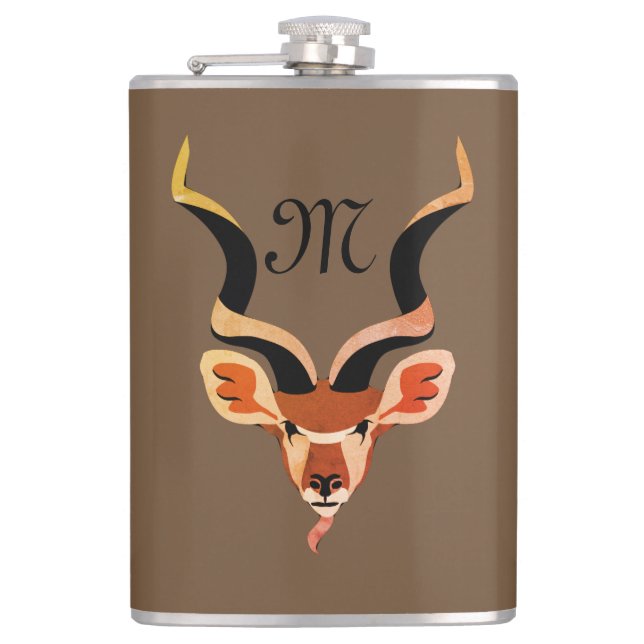 Greater Kudu Antelope Monogram Flask (Front)