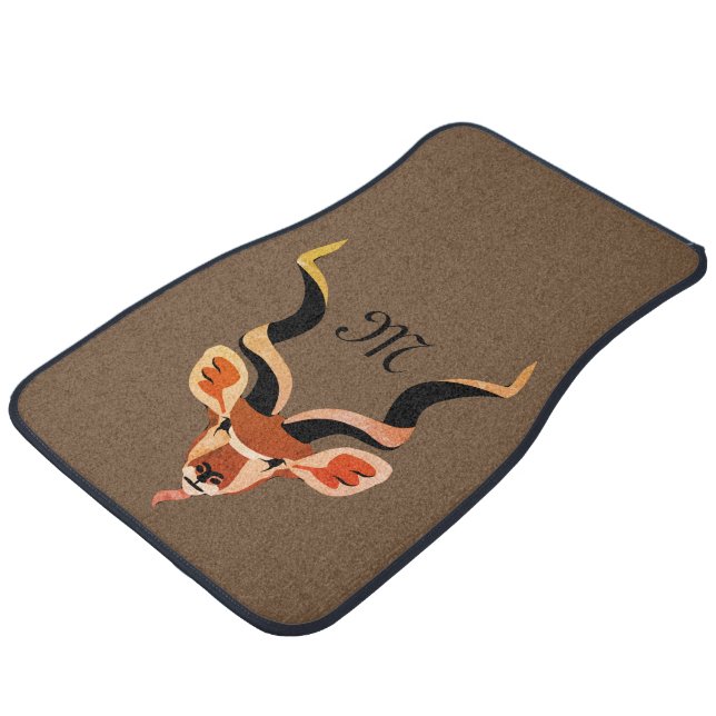 Greater Kudu Head Illustrated Monogram Car Floor Mat (Angled)