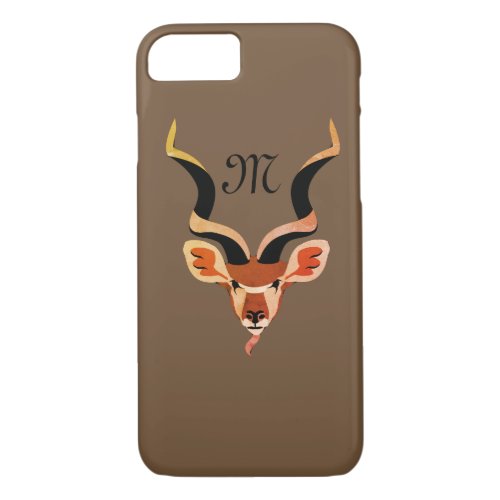 Greater Kudu Head Illustrated Monogram iPhone 87 Case