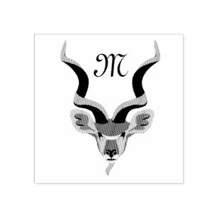 Greater Kudu Head Illustrated Monogram Rubber Stamp