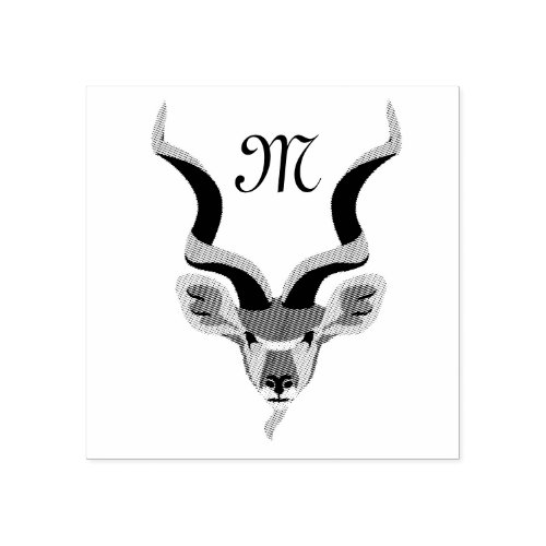 Greater Kudu Head Illustrated Monogram Rubber Stamp