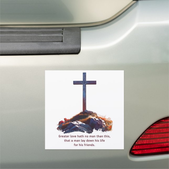 Greater Love Hath No Man Bible Verse Faith Car Magnet (In Situ)