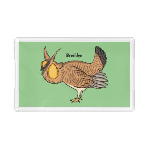 Greater prairie chicken cartoon illustration acrylic tray