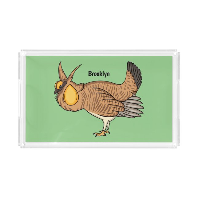 Greater prairie chicken cartoon illustration acrylic tray (Front)