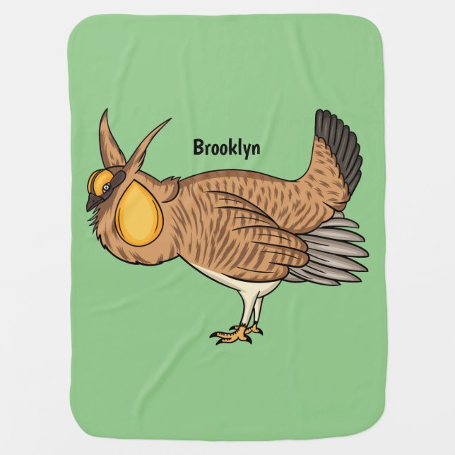 Greater prairie chicken cartoon illustration baby blanket (Front)