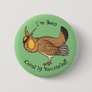 Greater prairie chicken cartoon illustration button