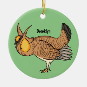 Greater prairie chicken cartoon illustration ceramic ornament