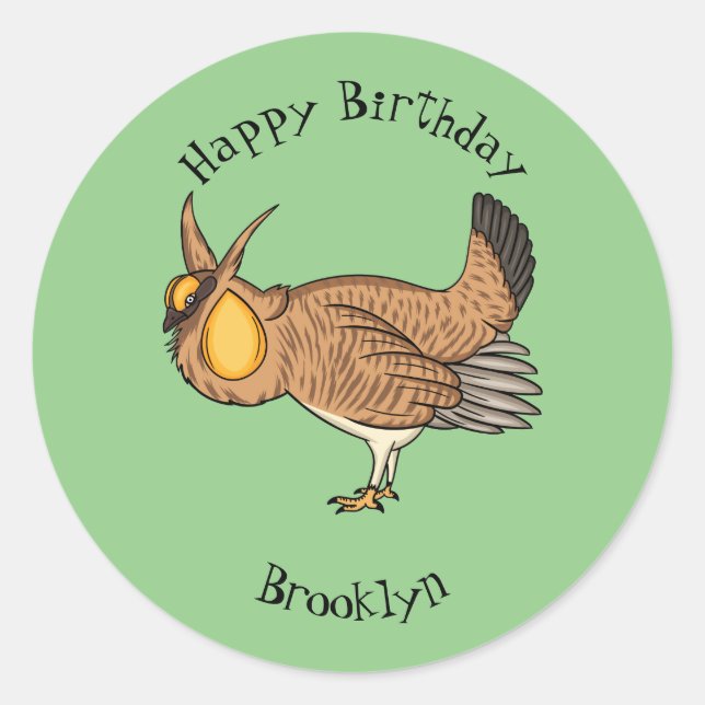 Greater prairie chicken cartoon illustration  classic round sticker (Front)