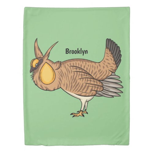 Greater prairie chicken cartoon illustration duvet cover