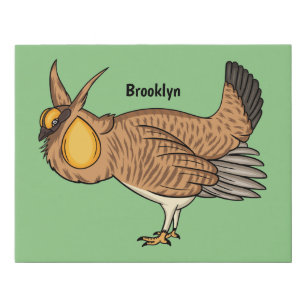 Greater prairie chicken cartoon illustration faux canvas print