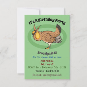 Greater prairie chicken cartoon illustration invitation