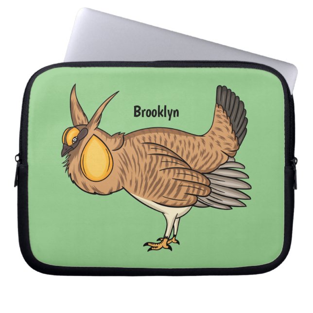 Greater prairie chicken cartoon illustration  laptop sleeve (Front)