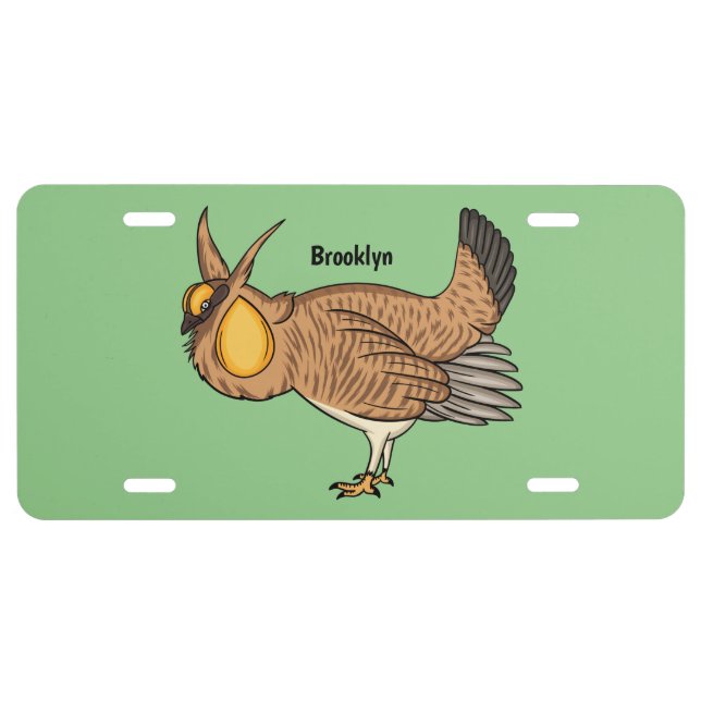 Greater prairie chicken cartoon illustration  license plate (Front)