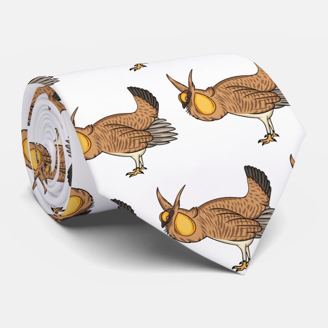 Greater prairie chicken cartoon illustration neck tie (Rolled)