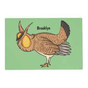 Greater prairie chicken cartoon illustration placemat