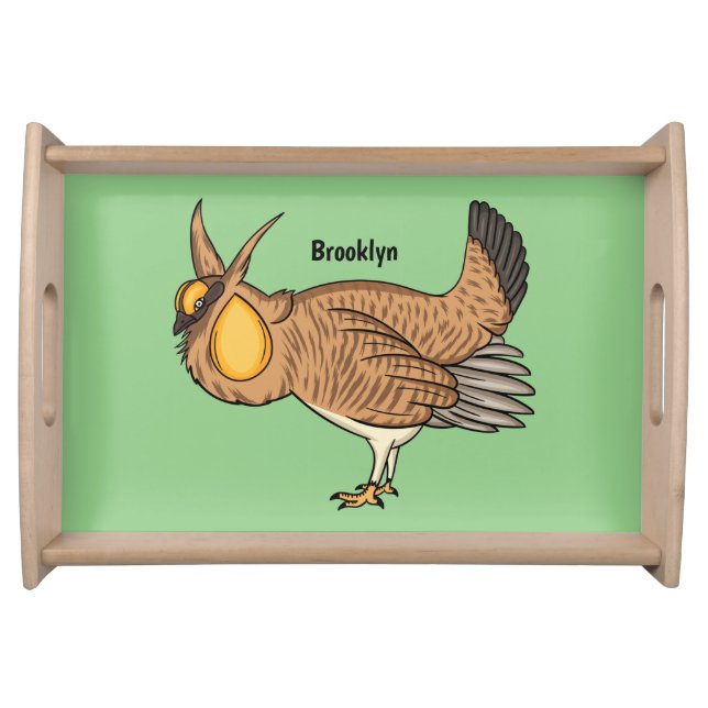 Greater prairie chicken cartoon illustration serving tray (Front)