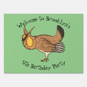 Greater prairie chicken cartoon illustration sign