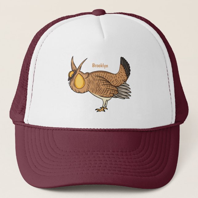 Greater prairie chicken cartoon illustration  trucker hat (Front)