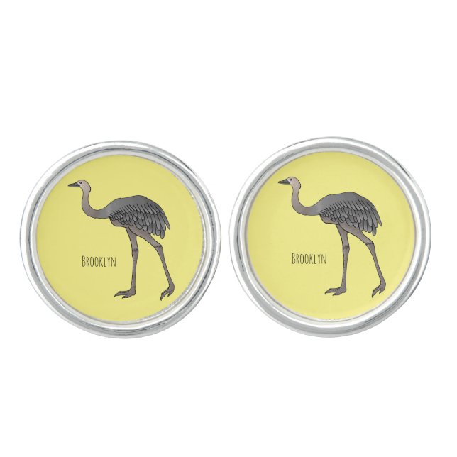 Greater rhea bird cartoon illustration  cufflinks (Front)