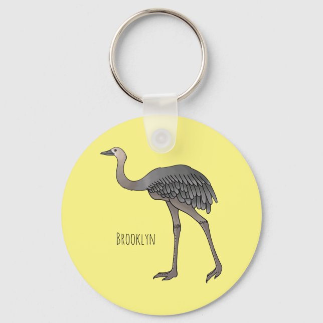 Greater rhea bird cartoon illustration keychain (Front)