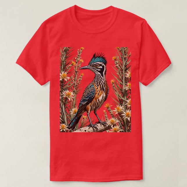 Greater Roadrunner Surrounded By Yucca flower New  T-Shirt (Design Front)