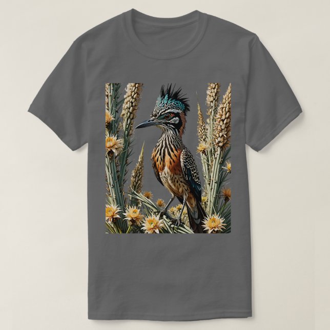 Greater Roadrunner Surrounded By Yucca flower New  T-Shirt (Design Front)
