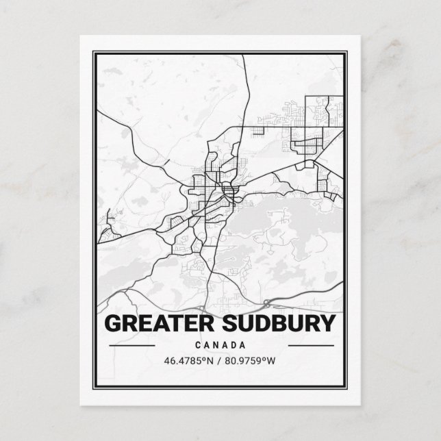 Greater Sudbury Ontario Canada Travel City Map Postcard (Front)