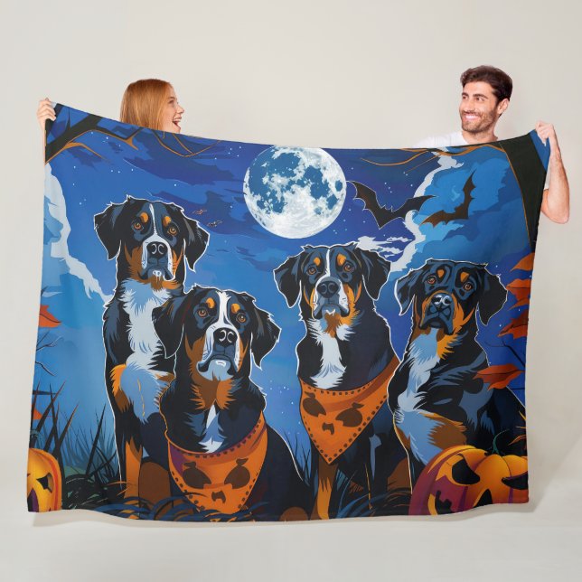 Greater Swiss Halloween Spooky Fleece Blanket (In Situ)