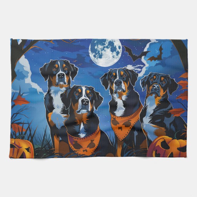 Greater Swiss Halloween Spooky Kitchen Towel (Horizontal)