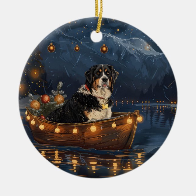 Greater Swiss Mountain Christmas Festive Voyage Ceramic Ornament (Front)