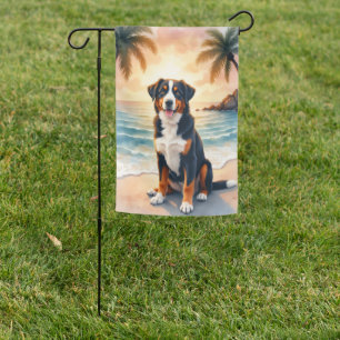 Greater Swiss Mountain Dog Beach Sunset Garden Flag