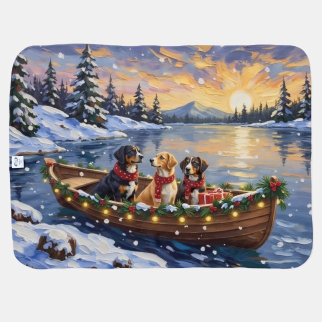 Greater Swiss Mountain Dog Christmas Boat Holiday Baby Blanket (Back Horizontal)