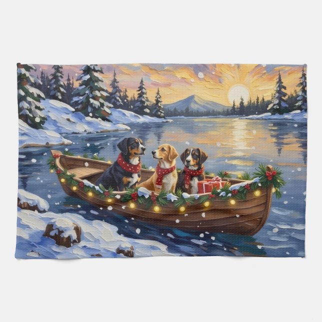 Greater Swiss Mountain Dog Christmas Boat Holiday Kitchen Towel (Horizontal)