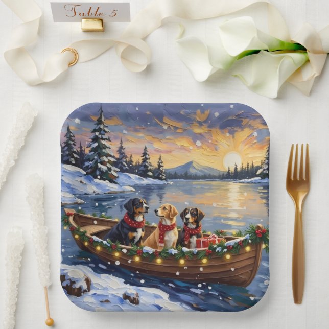 Greater Swiss Mountain Dog Christmas Boat Holiday Paper Plates (Wedding)
