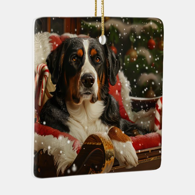 Greater Swiss Mountain Dog Christmas Festive Ceramic Ornament (Right)