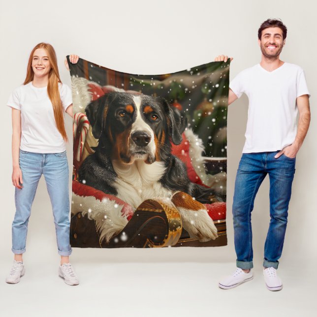Greater Swiss Mountain Dog Christmas Festive Fleece Blanket (In Situ)