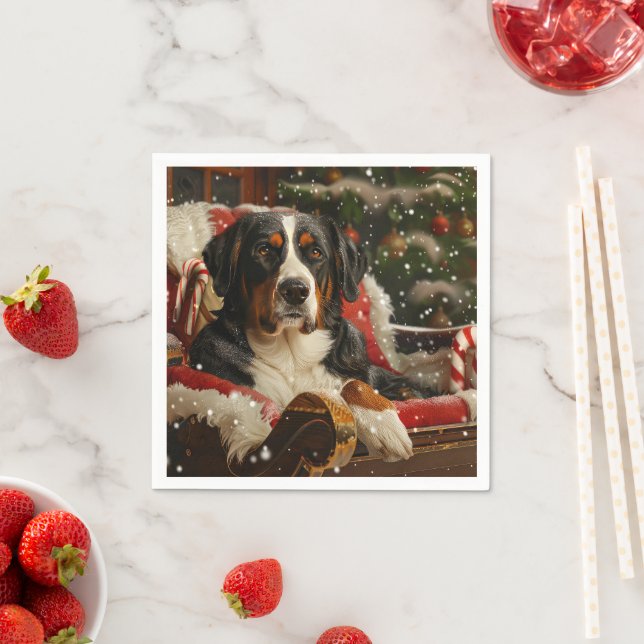 Greater Swiss Mountain Dog Christmas Festive Napkins (Insitu)