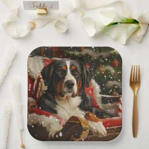 Greater Swiss Mountain Dog Christmas Festive Paper Plates