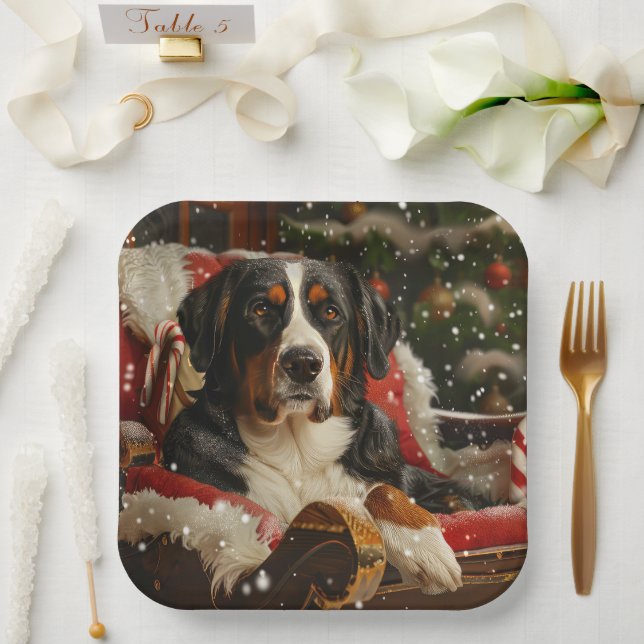 Greater Swiss Mountain Dog Christmas Festive Paper Plates (Wedding)