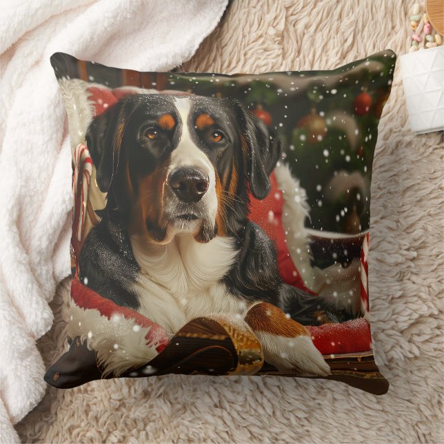 Greater Swiss Mountain Dog Christmas Festive Throw Pillow (Blanket)