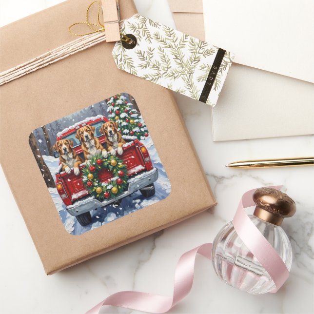 Greater Swiss Mountain Dog Christmas Red Truck Square Sticker (Gifting)